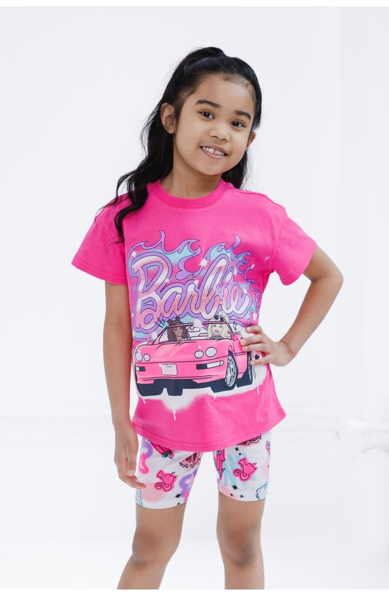 Barbie T-Shirt & Bike Shorts Set, Alternate, color, Hot Pink / White