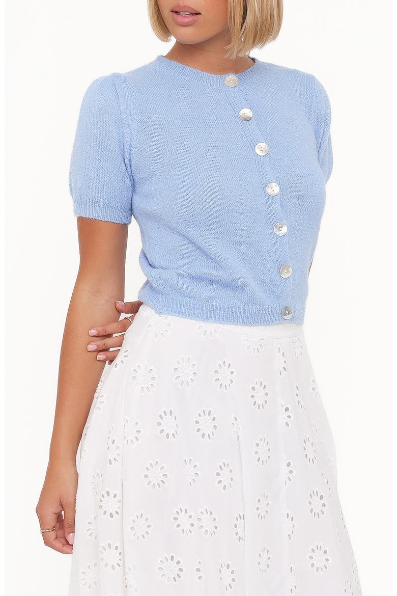 Zena Puff Short Sleeve Cardigan, Alternate, color, CORNFLOWER BLUE