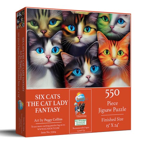 Six Cats the Cat Lady Fantasy 550 piece Jigsaw Puzzle for Adults