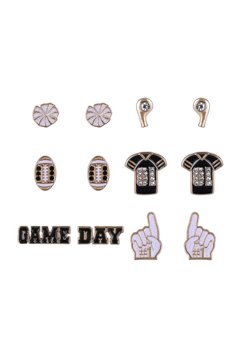 Game Day Cheer 6pk Earring Set, Alternate, color, Black
