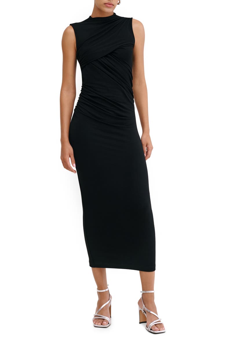 Huron Ruched Sleeveless Dress, Main, color, BLACK