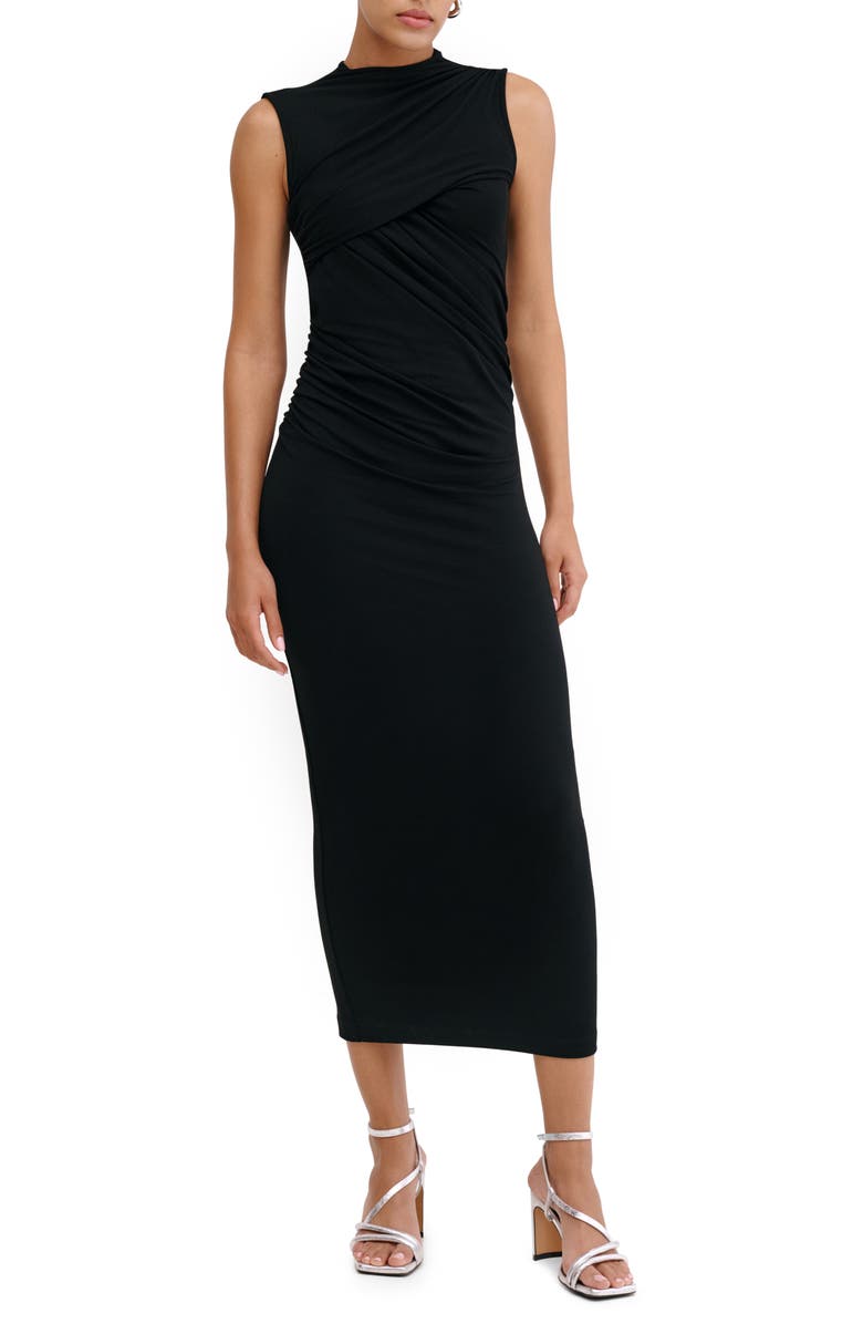 Marcella Huron Ruched Sleeveless Dress, Main, color, Black