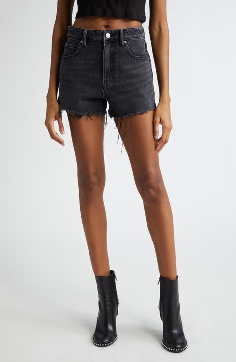 ショートパンツ ALEXANDER WANG Women Shorts  Burmudas 4DC1214896 060 Grey BITE LOGO SHORT IN GREY AGED DENIM in GREY AGED/WHITE