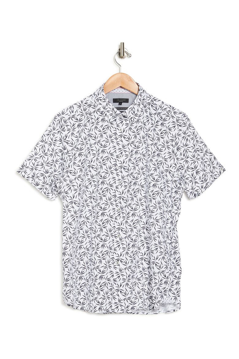 Krosa Slim Fit Short Sleeve Button-Up Shirt, Alternate, color, NAVY