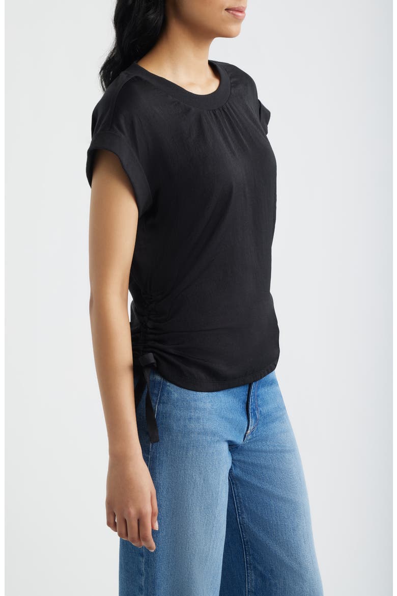 Mixed Media Drawstring T-Shirt, Alternate, color, BLACK