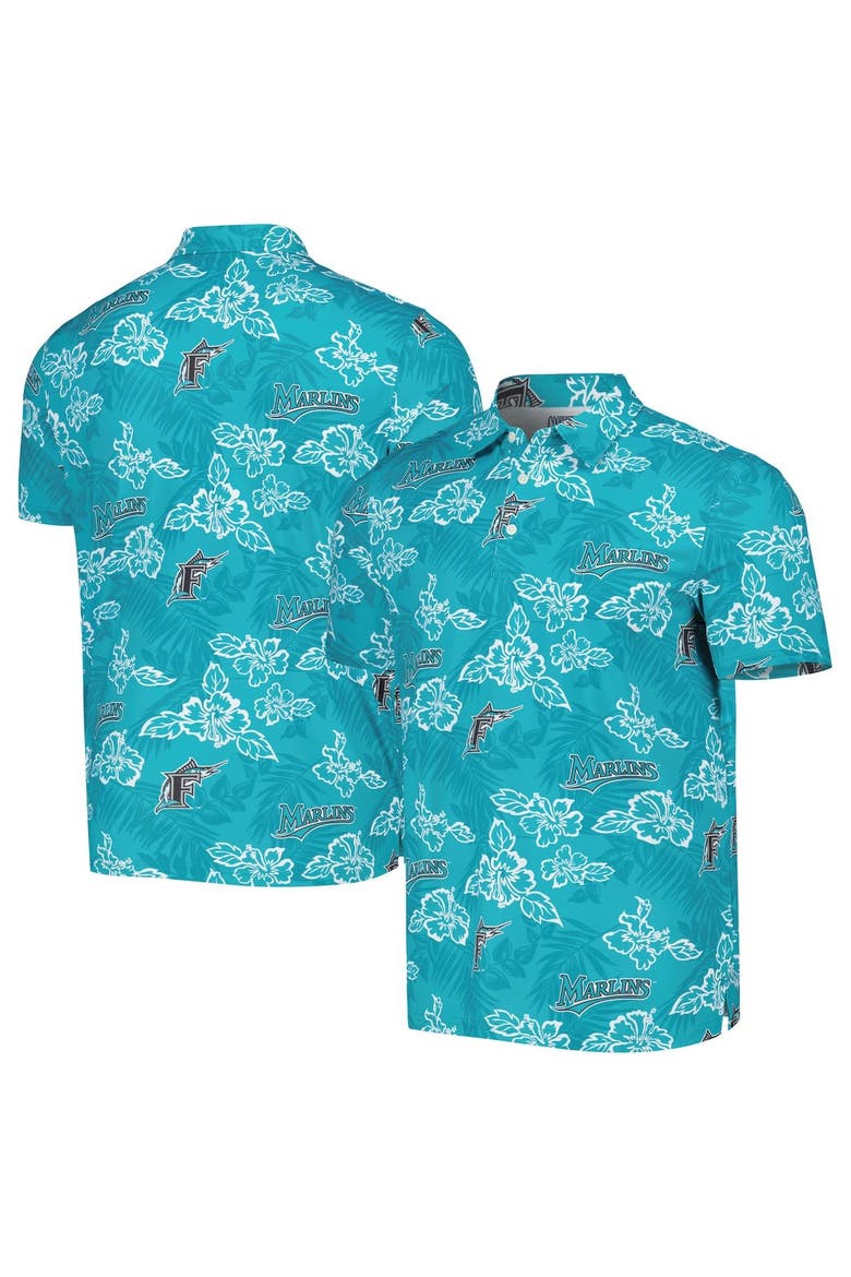 Men's Reyn Spooner Teal Florida Marlins Cooperstown Collection Puamana Print Polo, Main, color, Teal