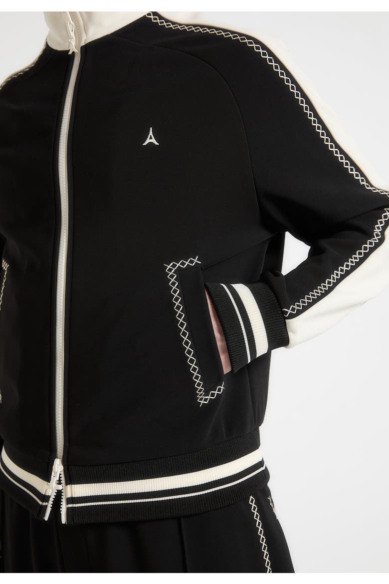 Tristan Contrast Whipstitch Raglan Track Jacket, Alternate, color, Black