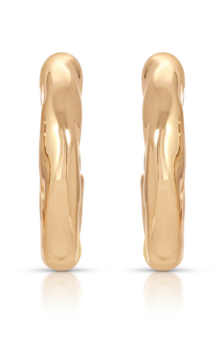 Molten Hoop Earrings, Alternate, color, GOLD