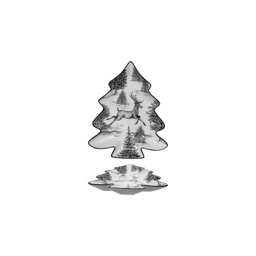 Storied Home Ceramic Tree Shaped Plate With Woodland Deer Scene And Colored Edge, Brown And Cream Co In White