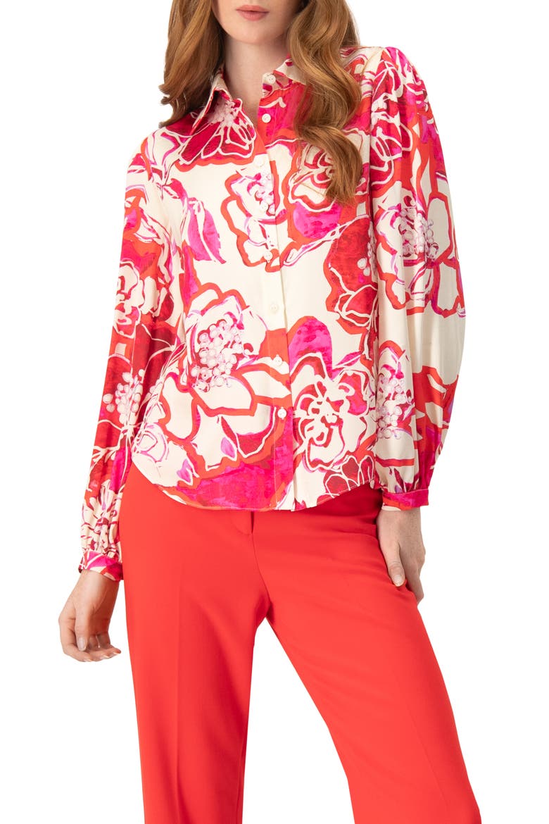 Floral Print Long Sleeve Blouse, Main, color, Fuchsia