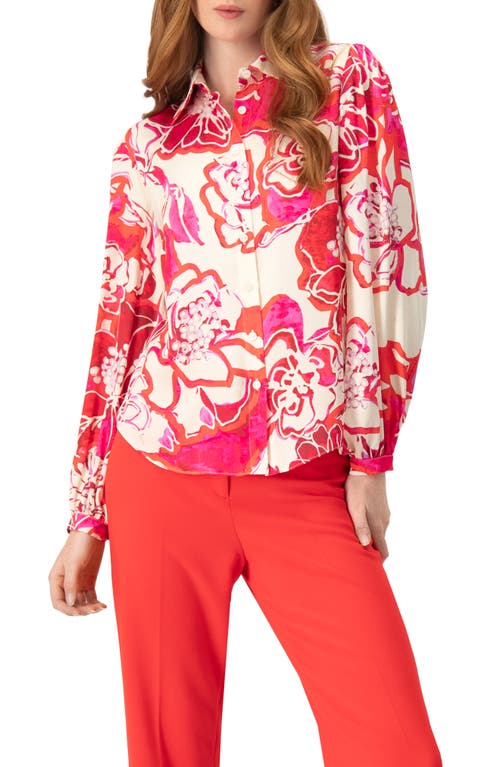 Ivonne Floral Print Long Sleeve Blouse In Red