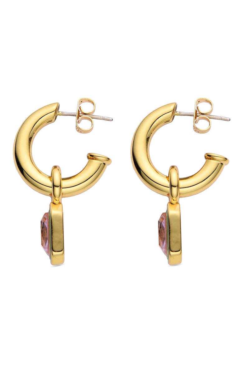 Yasmine Pink Heart Dangle Hoop Earrings, Alternate, color, GOLD
