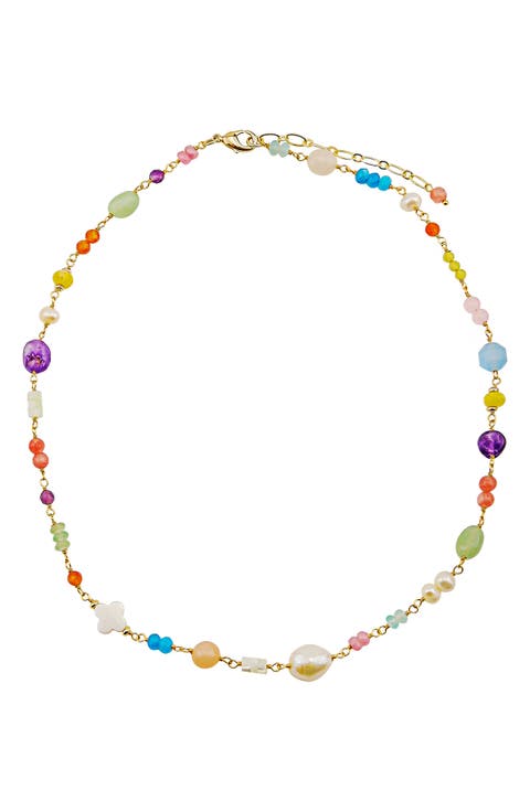 Multicolor Stone & Freshwater Pearl Beaded Necklace