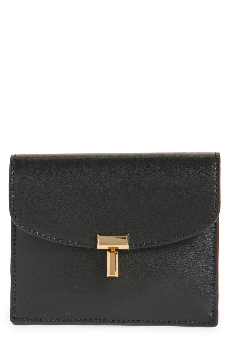 T-Lock Leather Card Holder, Main, color, BLACK
