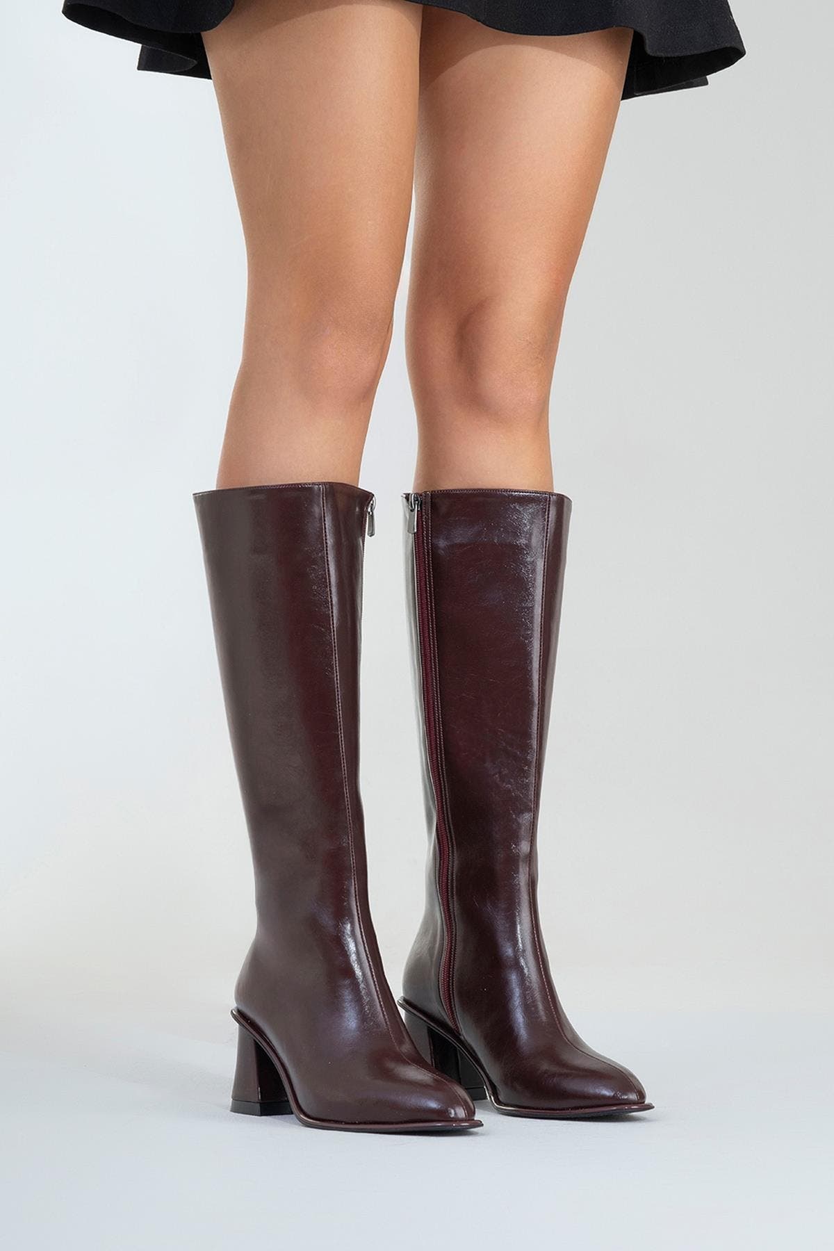 Paradis Block Heel Knee High Boot, Alternate, color, Burgundy Faux Leather
