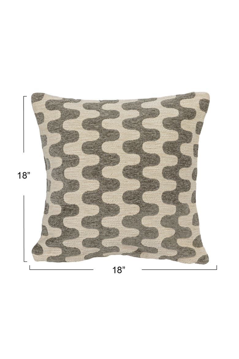 18-Inches Square Woven Cotton Jacquard Pillow with Abstract Pattern Design, Natural and Gray, Alternate, color, Grey