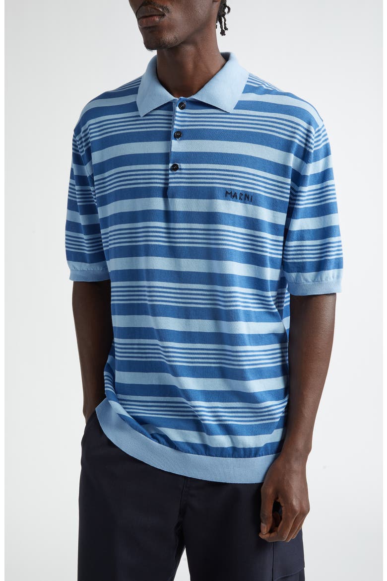Stripe Relaxed Fit Cotton Polo Sweater, Alternate, color, AZURE