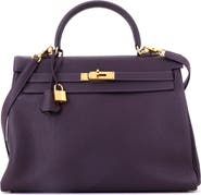 Pre-Owned Hermes Kelly Handbag Purple Togo with Gold Hardware 35