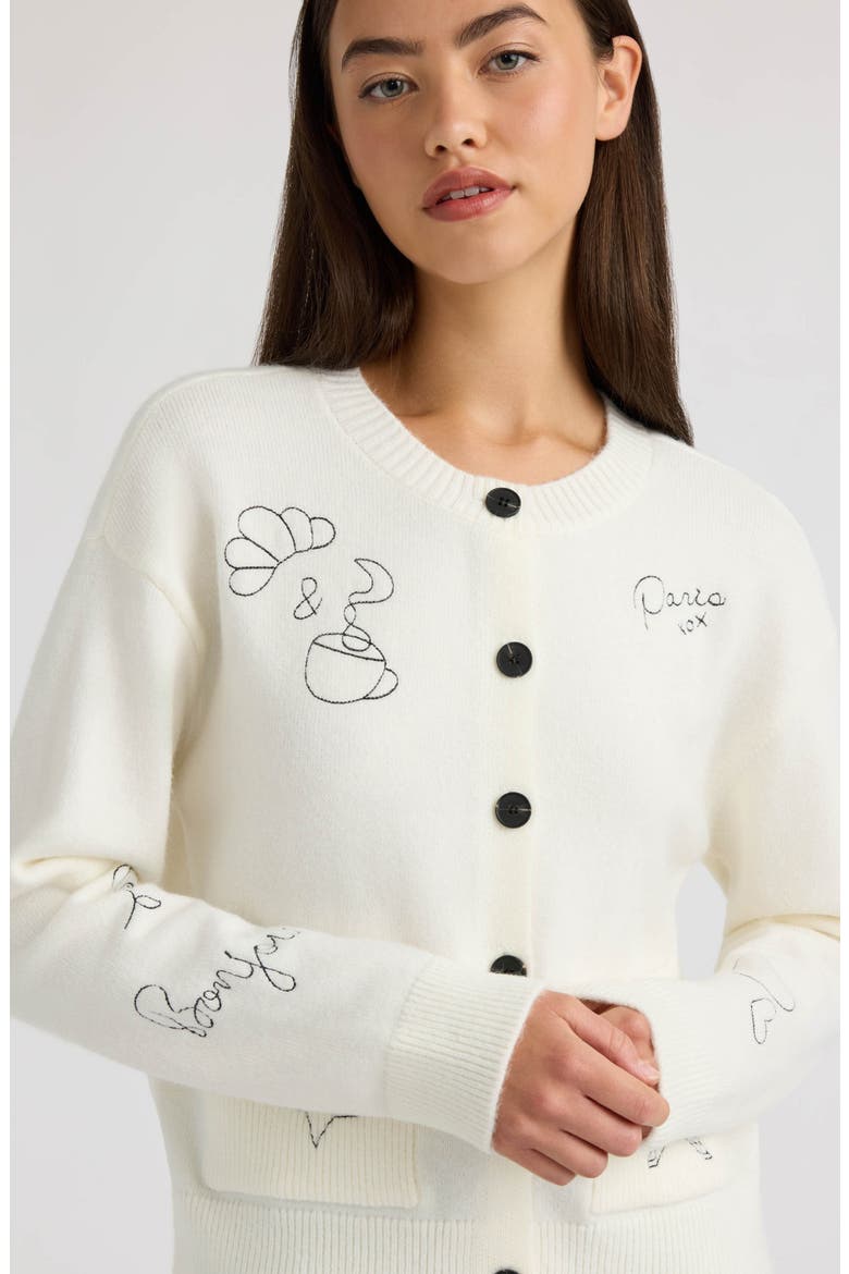 Paris Embroidered Cardigan, Alternate, color, MARSHMALLOW