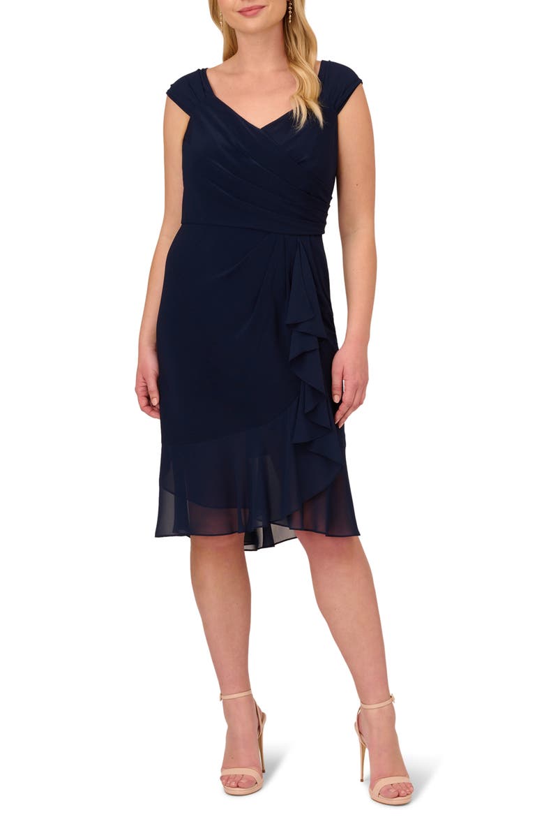 Chiffon Drape Dress, Alternate, color, MIDNIGHT