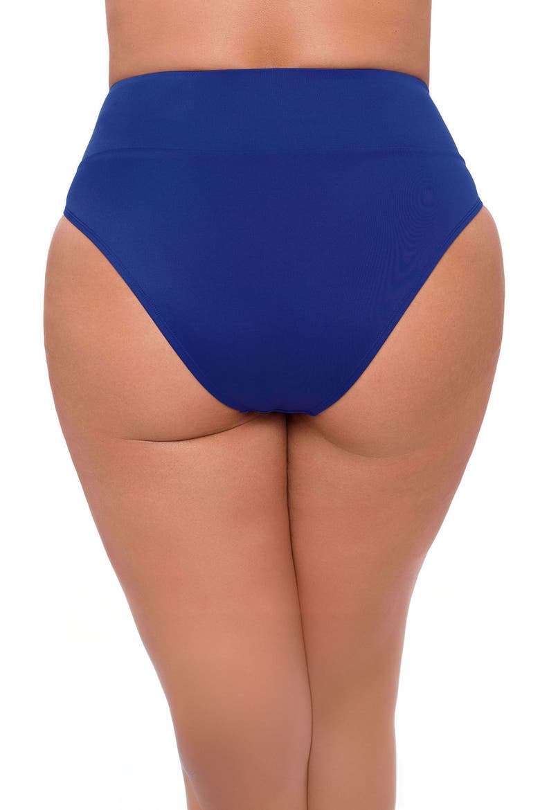 Smoothing and Sculpting Ultra Banded High-Waist Swimsuit Bikini Bottoms, Alternate, color, Indigo