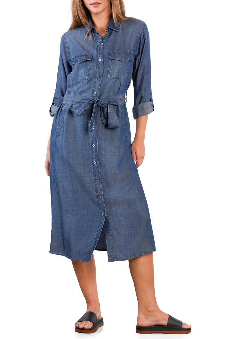 Soft Denim Belted Midi Shirtdress, Main, color, DULCET BLUE