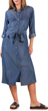 Wash Lab Denim Soft Denim Belted Midi Shirtdress