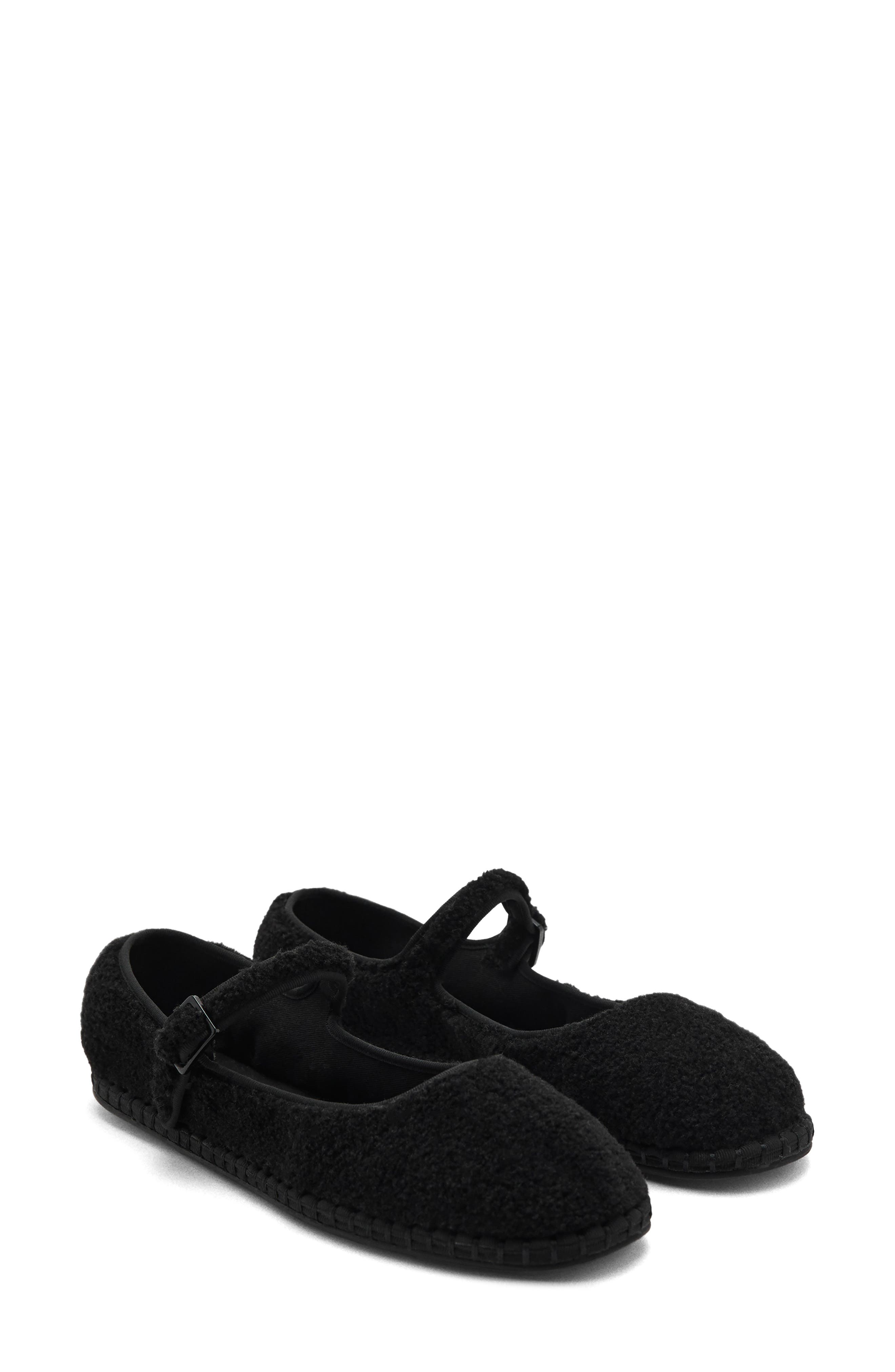 MANGO TEEN Faux Shearling Ballerina Flat, Main, color, Black