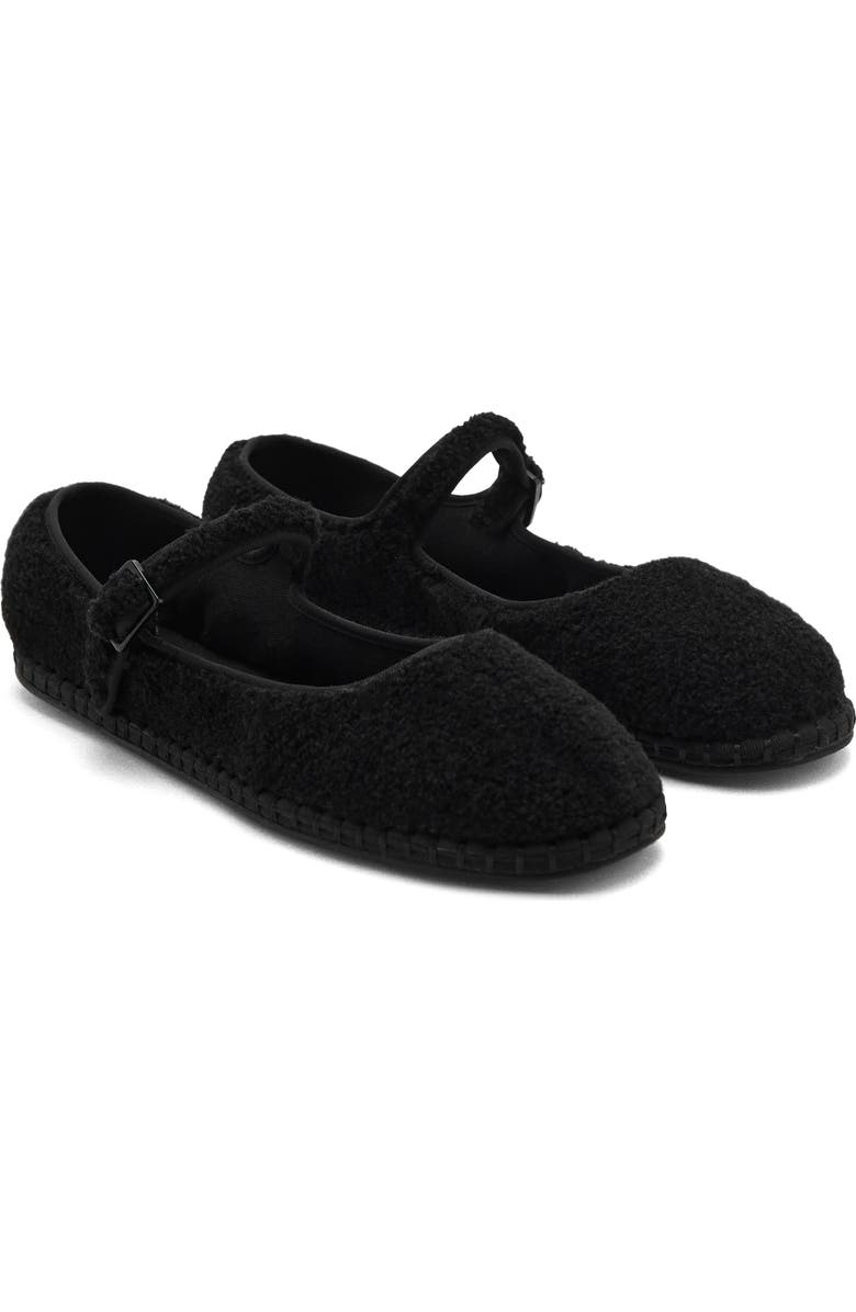 MANGO TEEN Faux Shearling Ballerina Flat, Main, color, Black