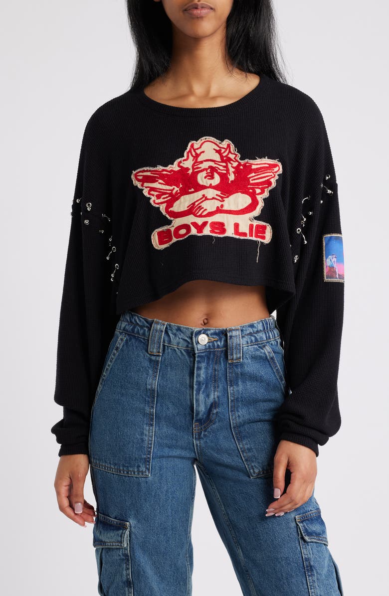 BOYS LIE Stitch Me Up Embroidered Logo Crop Top, Main, color, 