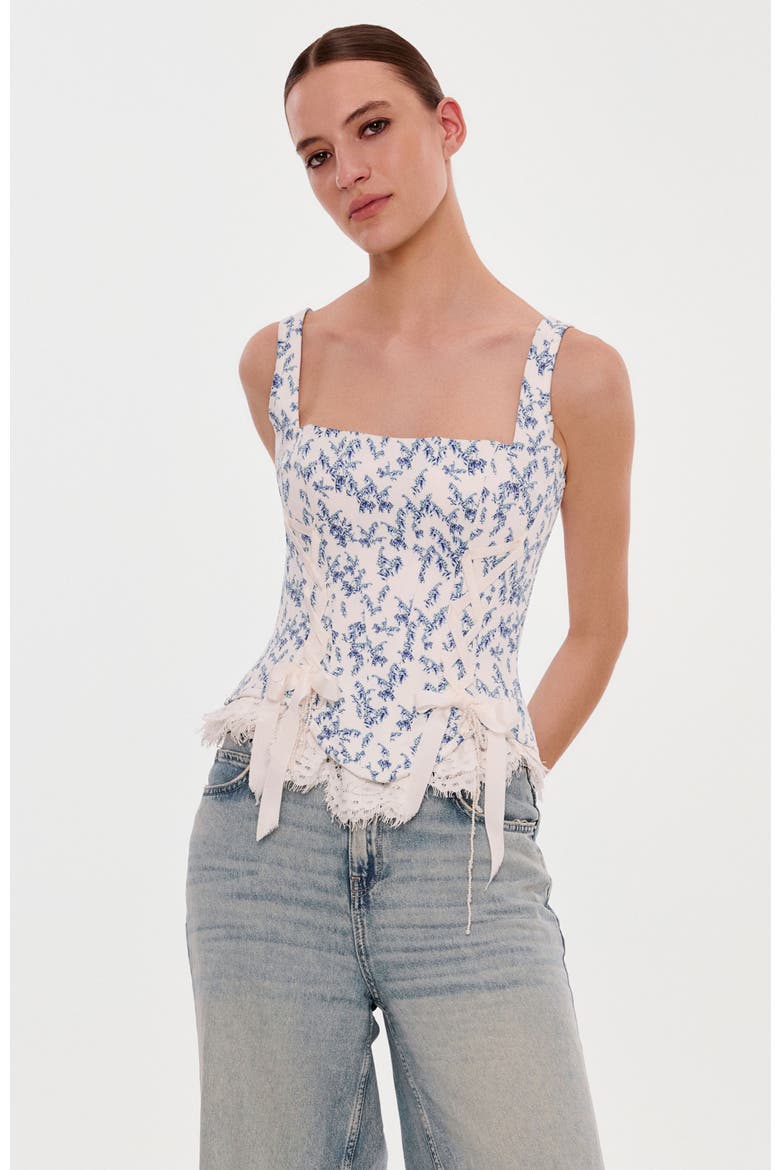 Corset on Straps with Bows and Ribbon Lacing in Blue Lavender, Main, color, Blue Lavender
