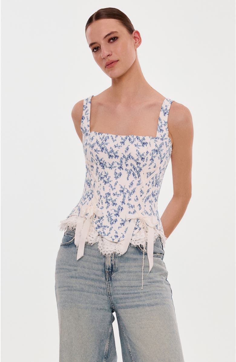 Milla Corset on Straps with Bows and Ribbon Lacing in Blue Lavender, Main, color, Blue Lavender