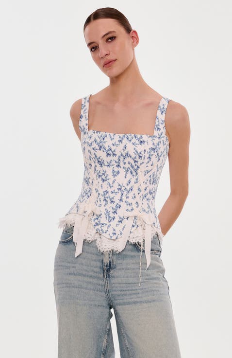 Corset on Straps with Bows and Ribbon Lacing in Blue Lavender