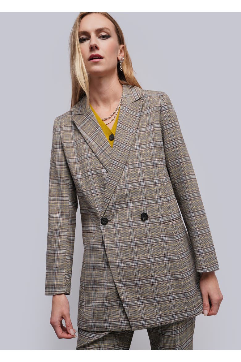 The Empower Plaid Double Breasted Blazer, Alternate, color, MOCHA