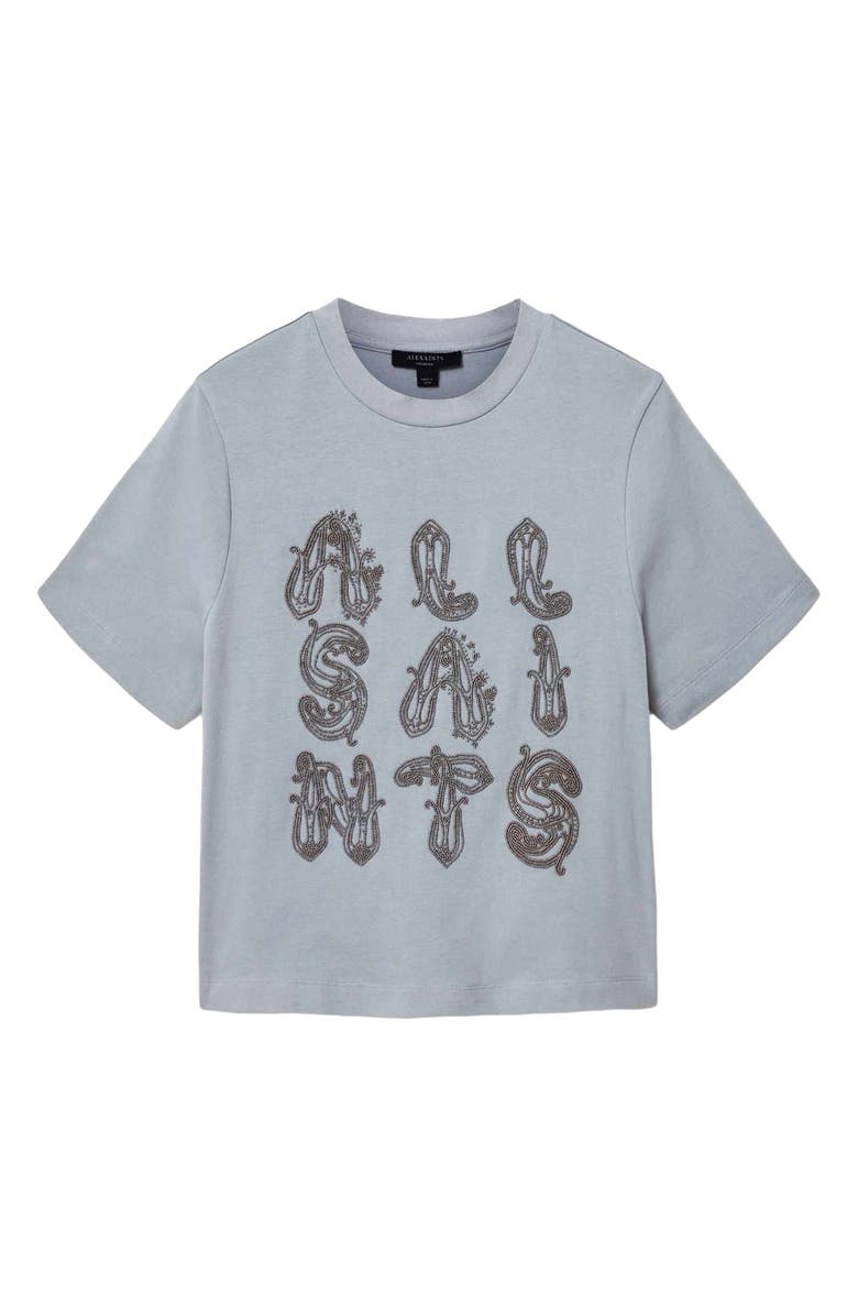 AllSaints Ella Lisa Beaded Cotton T-Shirt, Alternate, color, Quarry Blue