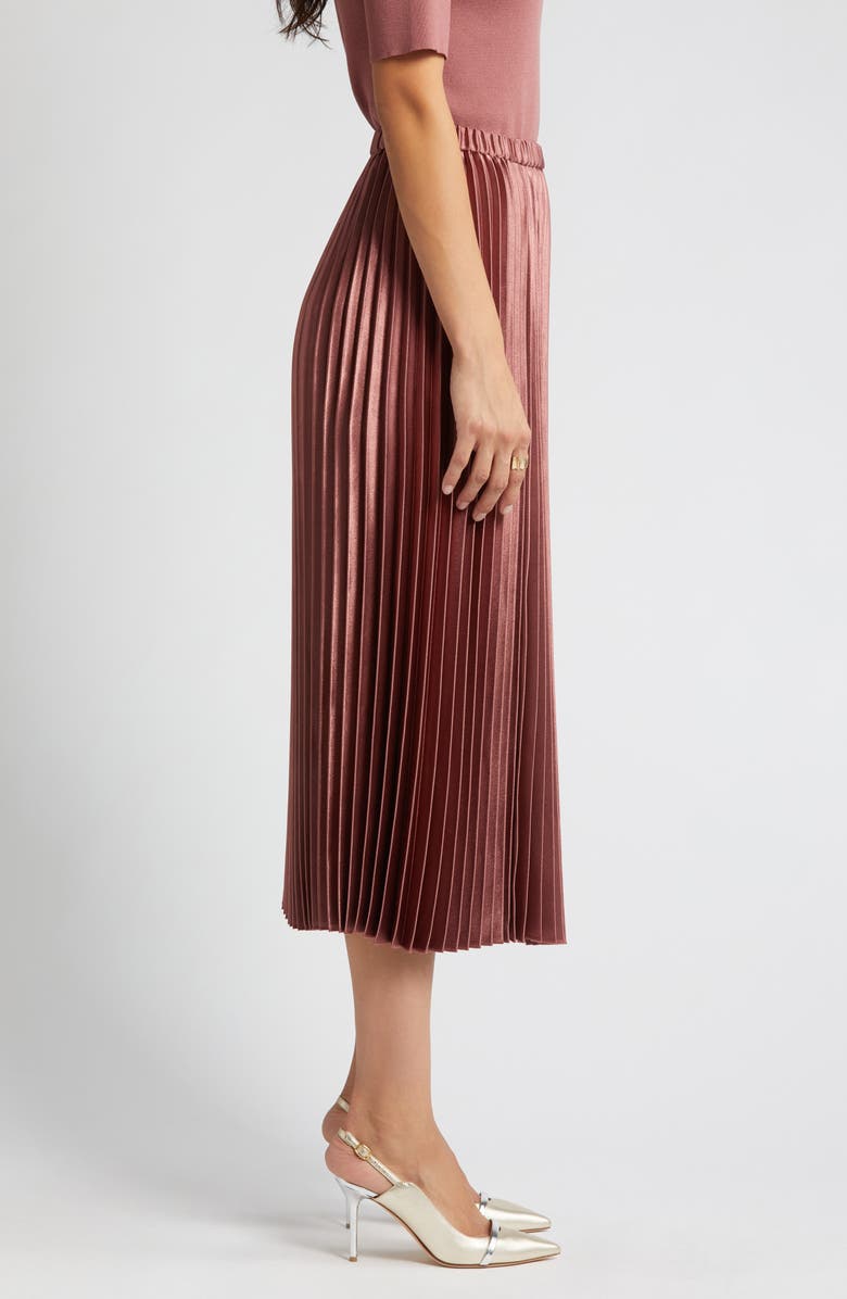 Anne Klein Pleated Metallic Satin Midi Skirt, Alternate, color, 