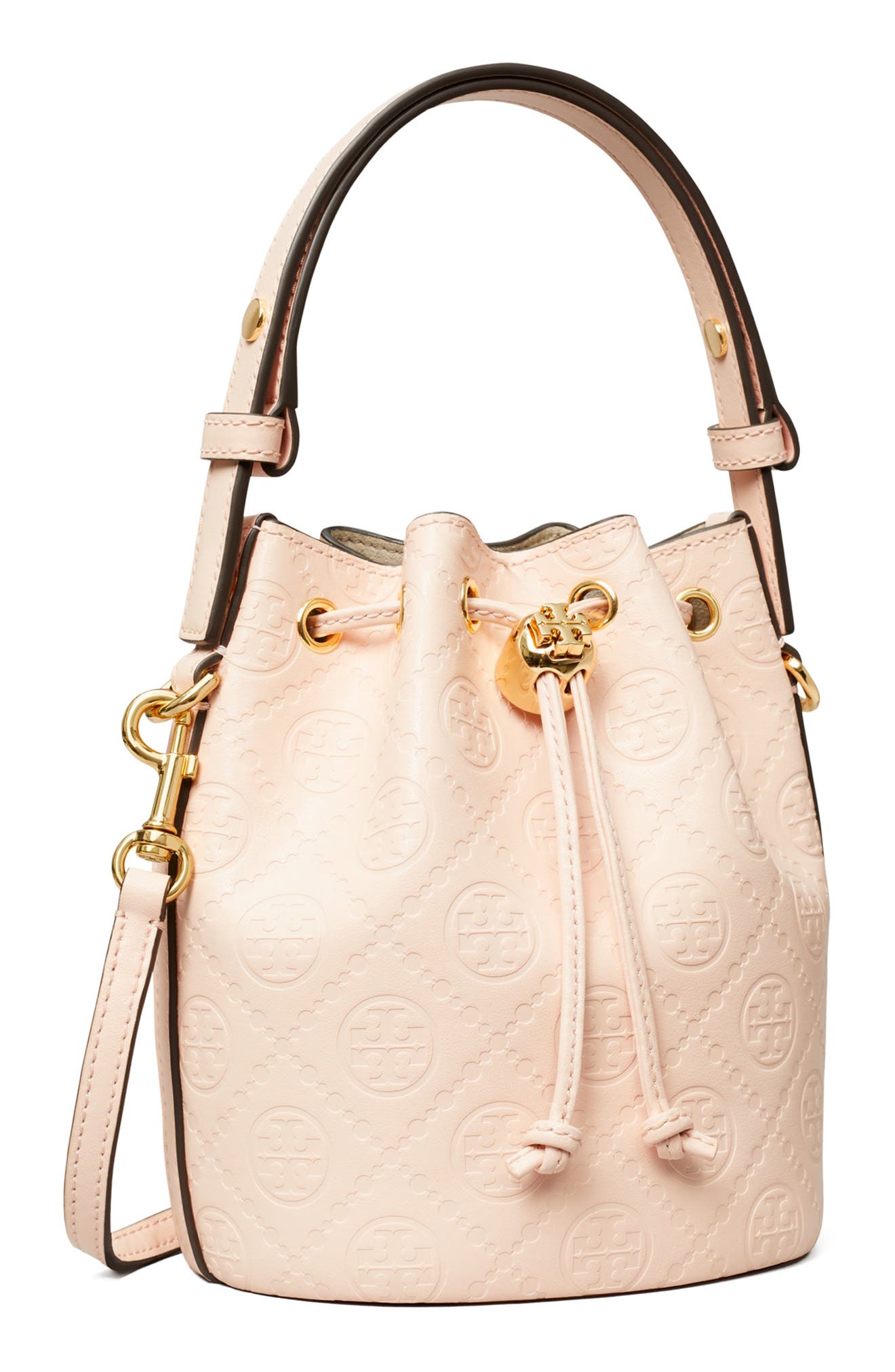 Mini T Monogram Debossed Bucket Bag, Alternate, color, BLUSH