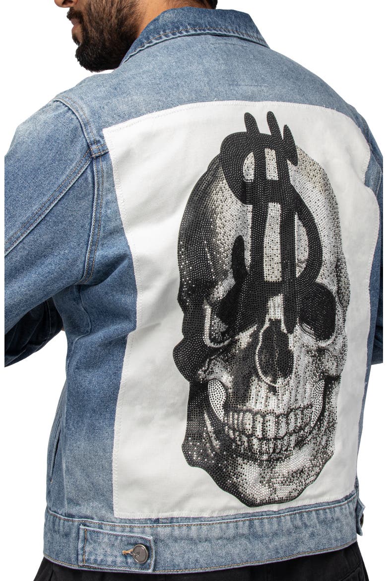Skull Dollar Sign Patch Denim Jacket, Alternate, color, LIGHT BLUE