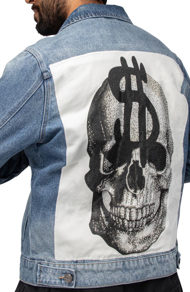 XRAY Skull Dollar Sign Patch Denim Jacket, Alternate, color, 