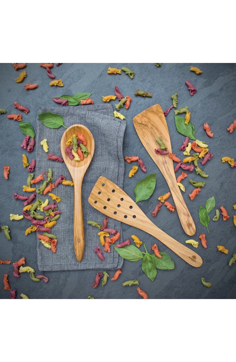 Berard Handcrafted Olive Wood 12 Inch Curved Slotted Spatula, Alternate, color, Brown