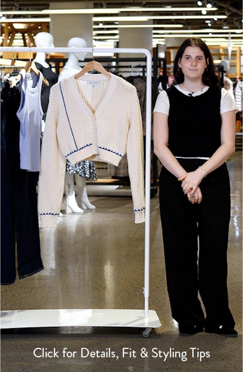 The Nico Asymmetric Open Stitch Crop Cotton Cardigan, sales video thumbnail