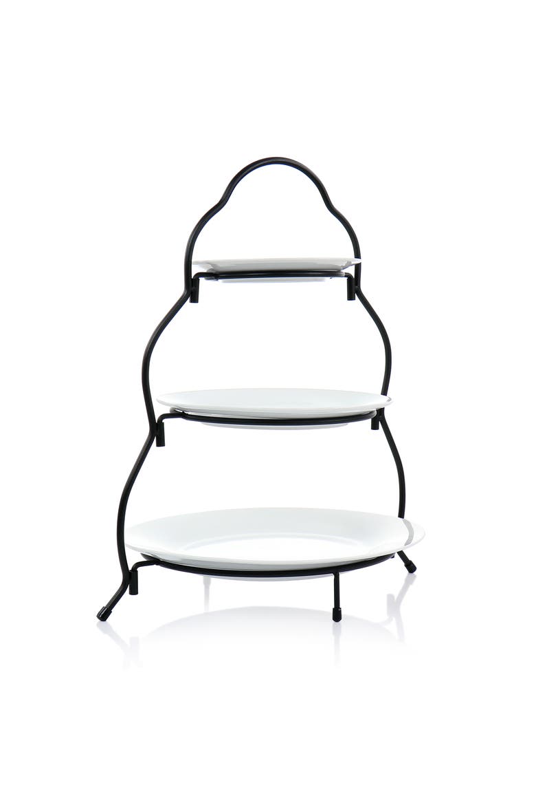 3 Tier Round Plate Porcelain Serveware Set, Alternate, color, White