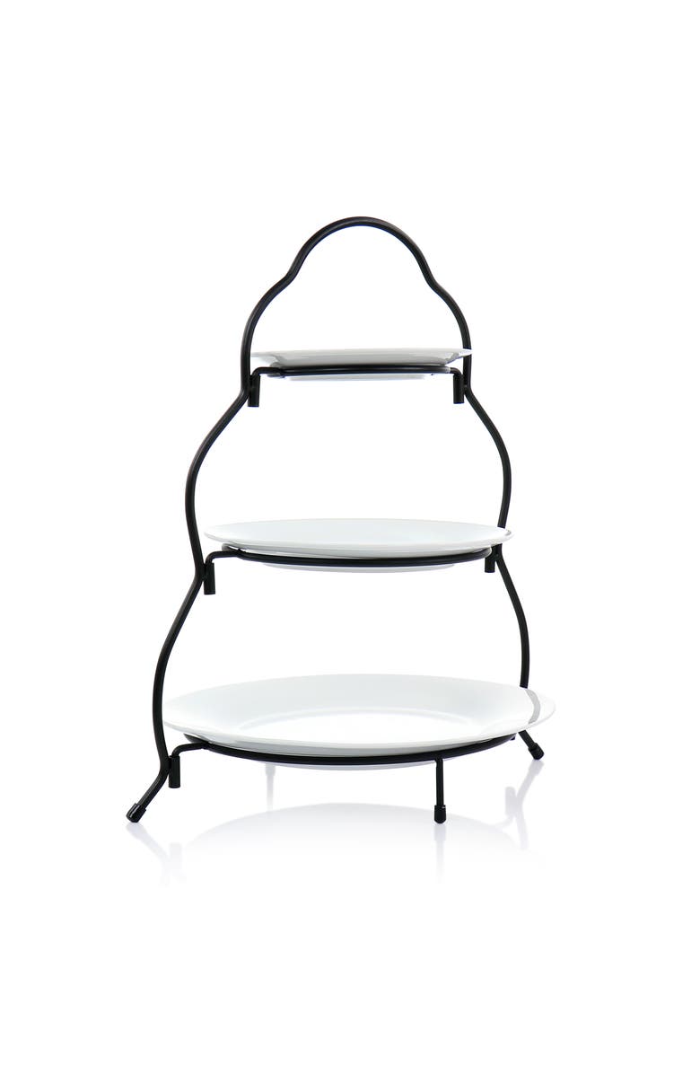 Elama 3 Tier Round Plate Porcelain Serveware Set, Alternate, color, White