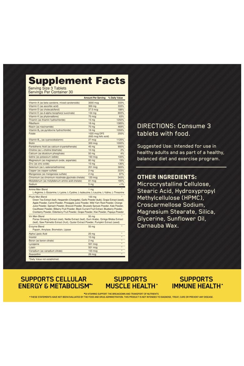 Daily Multivitamin Supplement for Men with Amino Acids and Immune Support, 90 Count, 30-Day Supply, Alternate, color, None