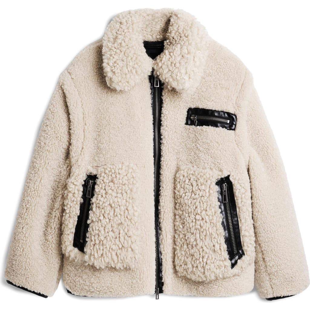 Desigual Faux Shearling Bomber Jacket In Neutral