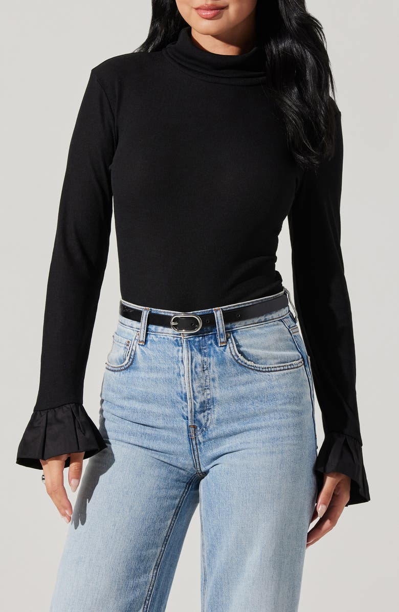 ASTR the Label Flare Sleeve Turtleneck Top, Main, color, Black