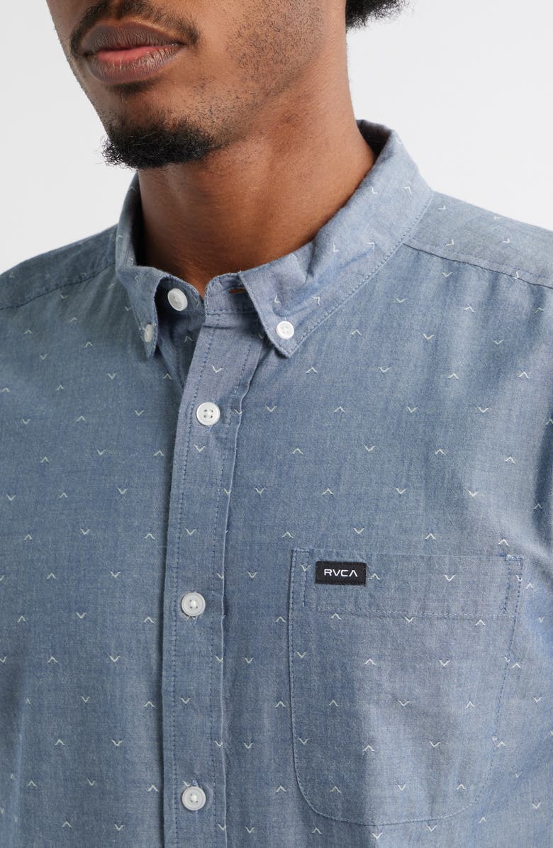 RVCA That
ll Do Slim Fit Solid Short Sleeve Cotton Button-Down Shirt, Alternate, color, Dark Denim