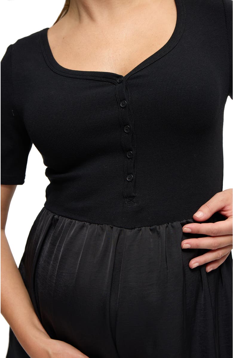 Ingrid & Isabel Mix Media Maternity Jumpsuit, Alternate, color, Black