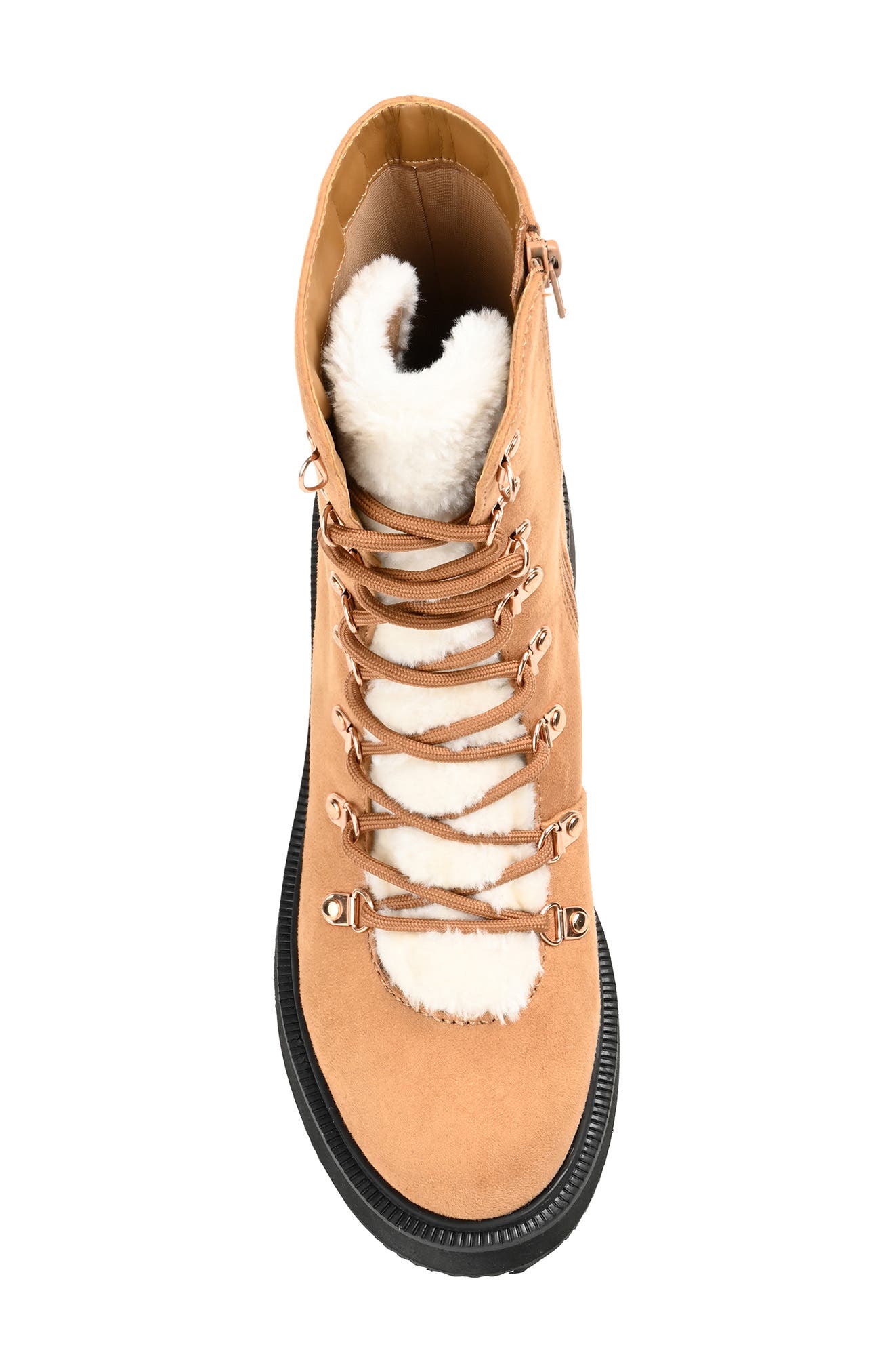 Journee Collection Kannon Faux Fur Trim Bootie, Alternate, color, Tan