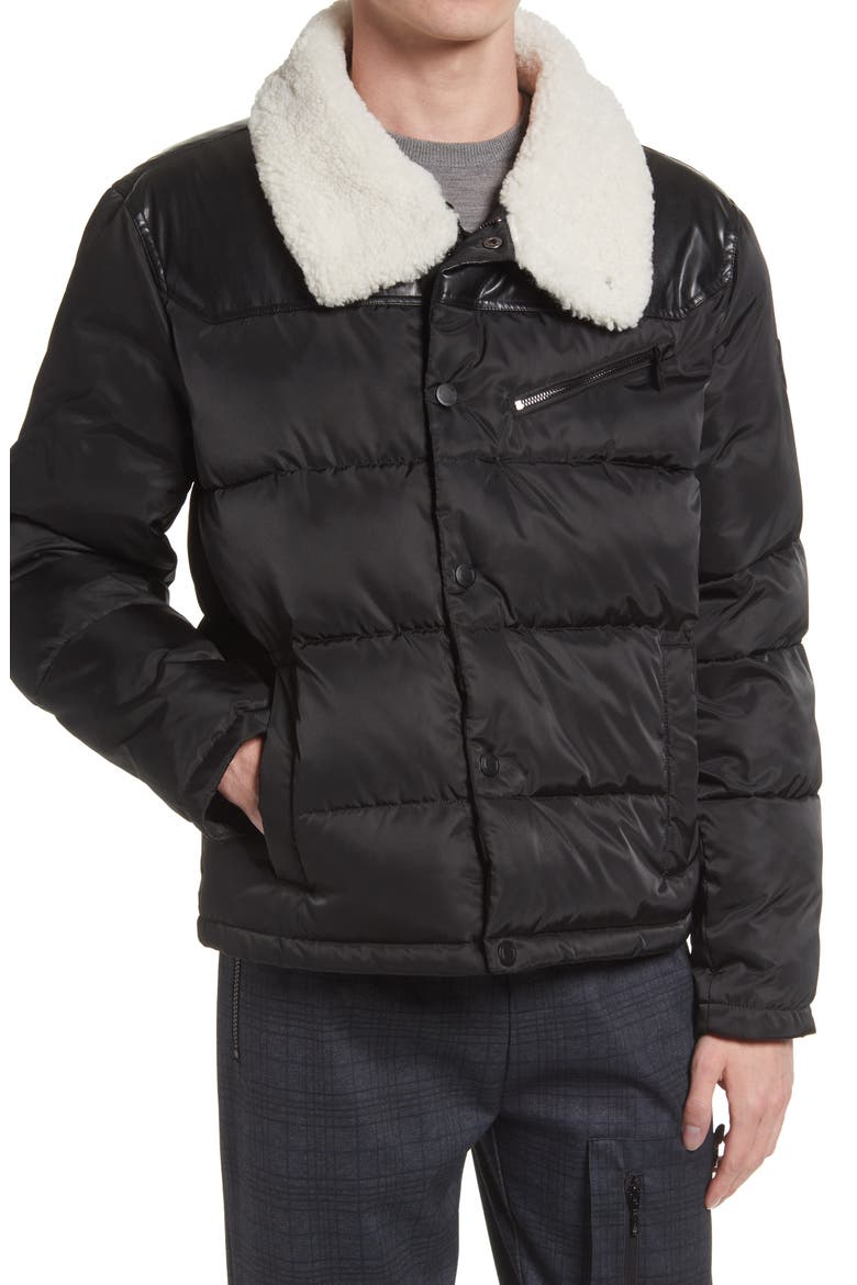 Vroni Mixed Media Puffer Jacket, Alternate, color, BLACK